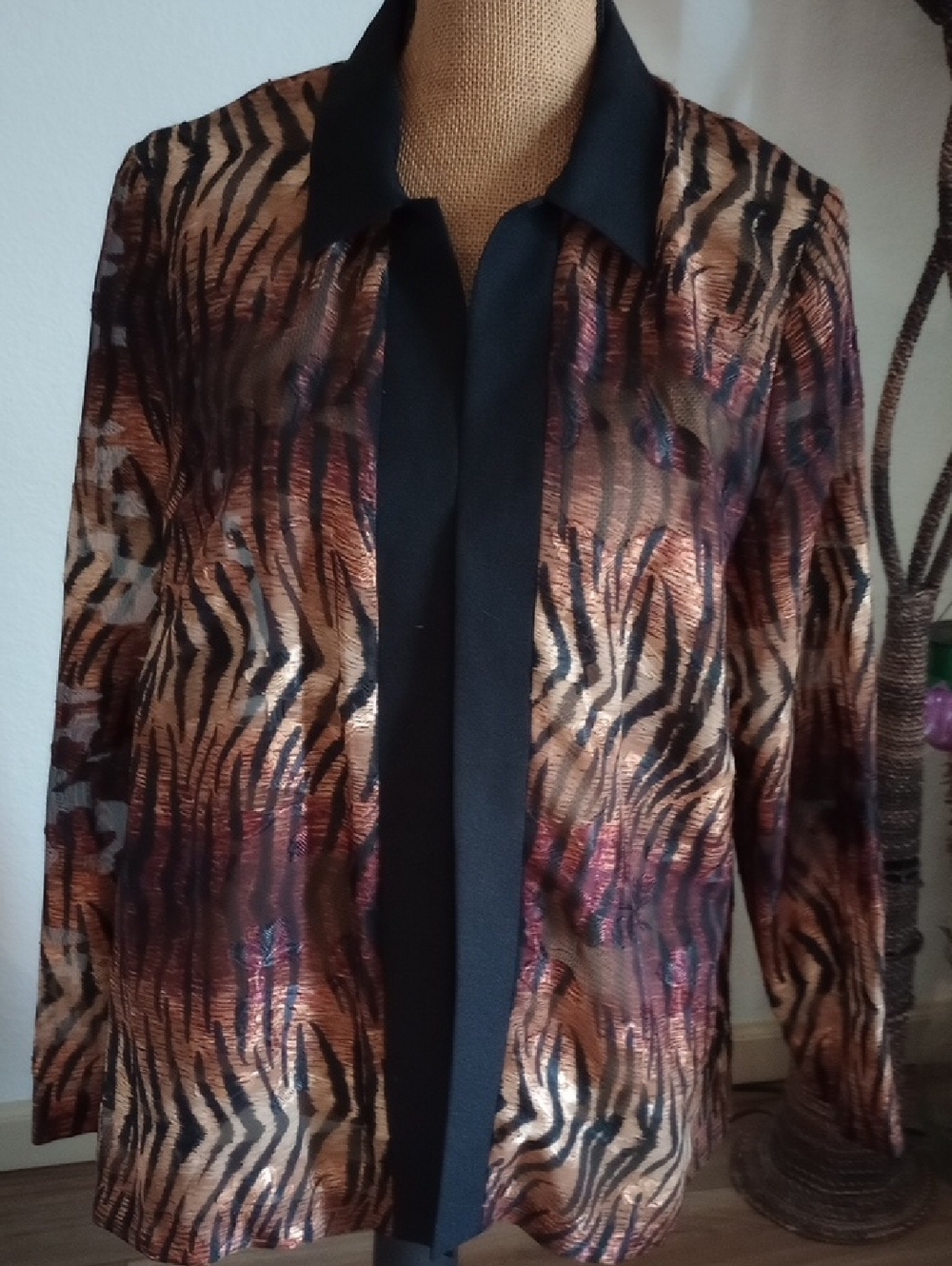 Women's Metallic Zebra-Print Blazer with Black Trim